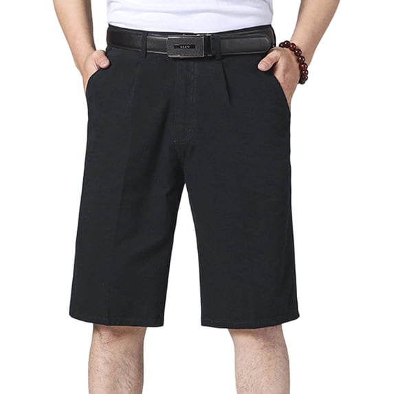 WRFWUL Mens High Waist Pleated Shorts Loose Fit Straight Leg Knee Length Pants Summer Business Casual Golf Shorts with Pockets