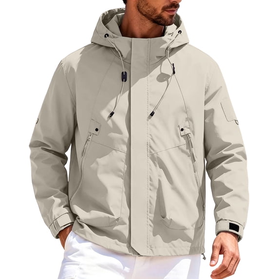 WRFWUL Mens Lightweight Hooded Windbreaker Jacket Zip Up Multi Pocket Outdoor Hiking Rain Shell Coat