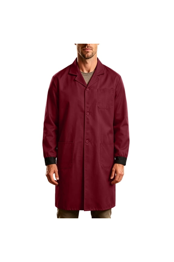 Mens Long Lab Coat Work Smock Durable Button Front Multi Pocket Protective Uniform Jacket