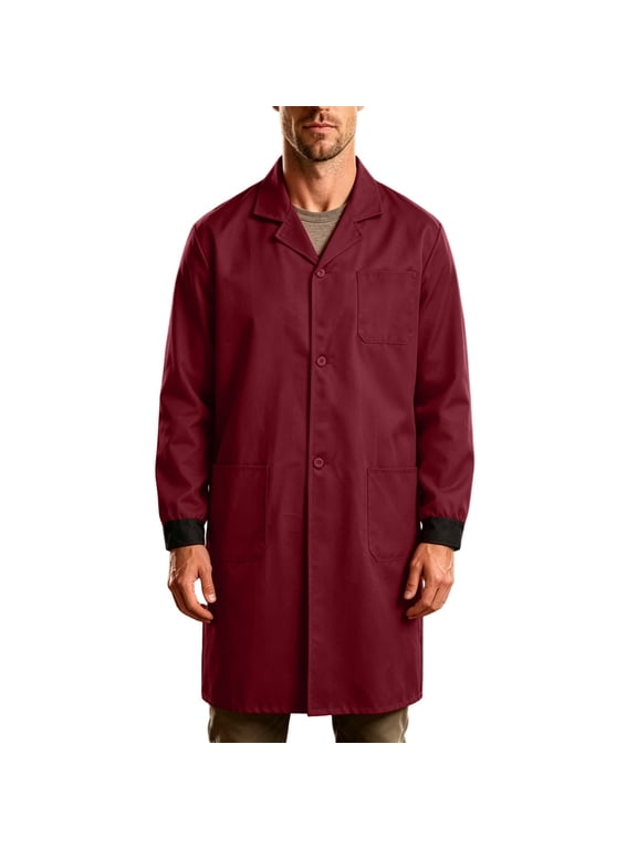 Mens Long Lab Coat Work Smock Durable Button Front Multi Pocket Protective Uniform Jacket
