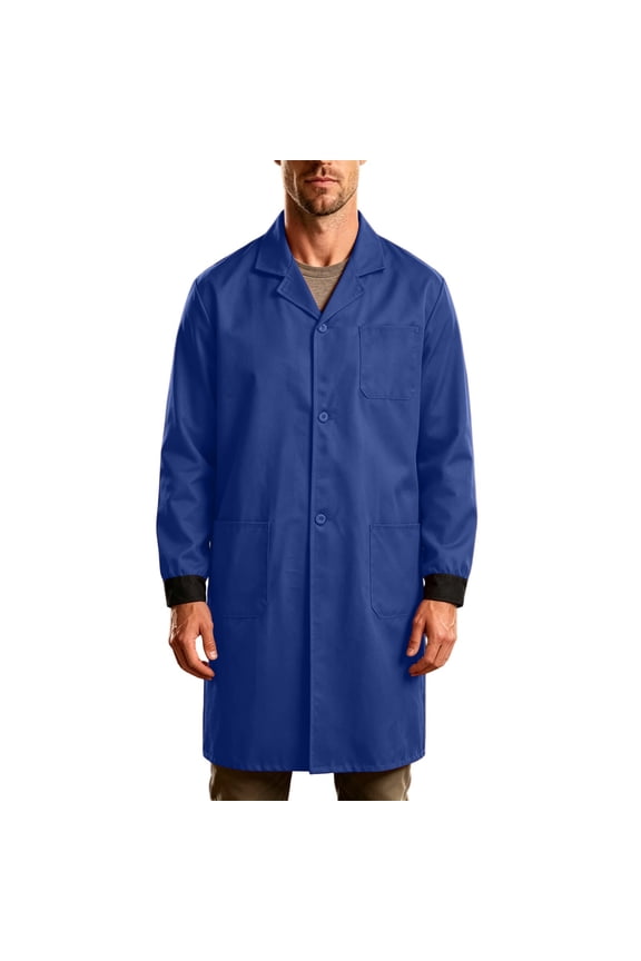 Mens Long Lab Coat Work Smock Durable Button Front Multi Pocket Protective Uniform Jacket