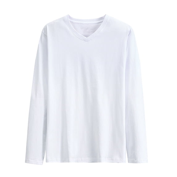 WRFWUL Mens Long Sleeve V Neck Cotton T Shirts Solid Color Slim Fit Basic Athletic Undershirt Tops