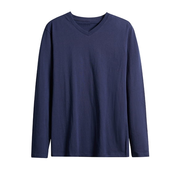 WRFWUL Mens Long Sleeve V Neck Cotton T Shirts Solid Color Slim Fit Basic Athletic Undershirt Tops