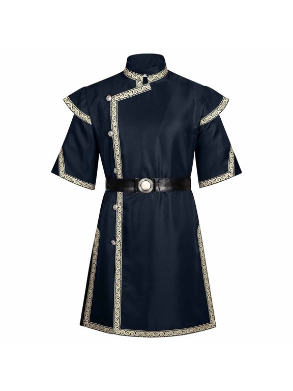 Mens Medieval Robe Costume Knight Tunic Cosplay Tops Viking Pirate Renaissance Jacket with Belt