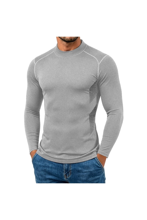 Mens Mock Neck Compression Shirts Long Sleeve Athletic Fit Moisture Wicking Gym Running Training Base Layer Tops