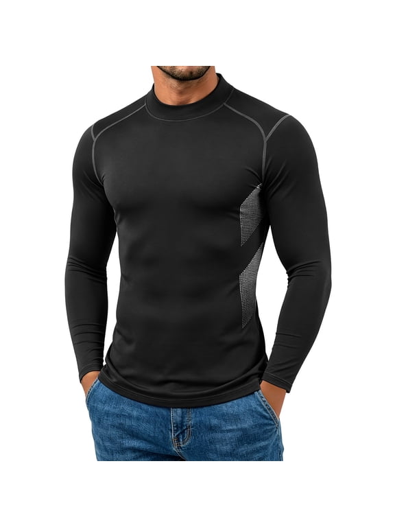 Mens Mock Neck Compression Shirts Long Sleeve Athletic Fit Moisture Wicking Gym Running Training Base Layer Tops