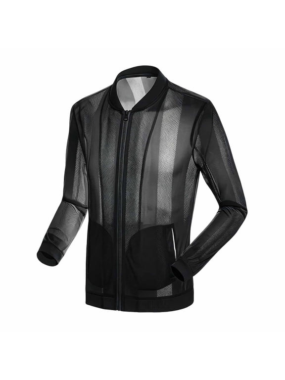 Mens Sheer Mesh Jacket Lightweight Zip Up Long Sleeve Coat Summer Sun Protection Beach Cover Up Cool Outerwear