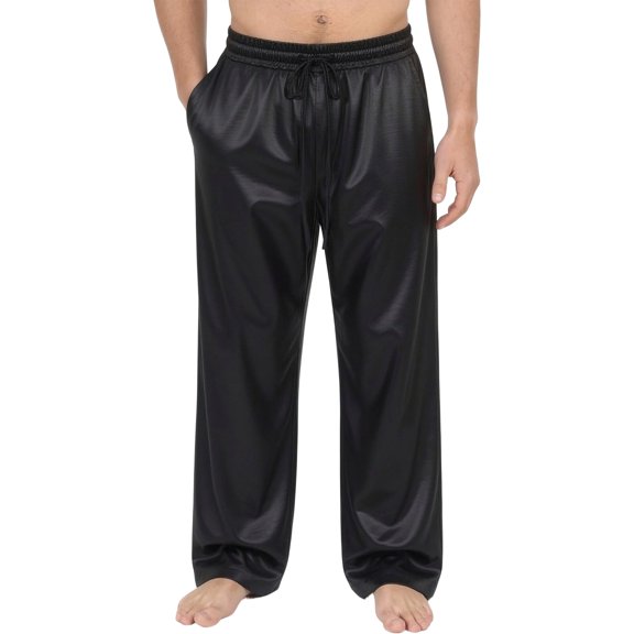 WRFWUL Mens Shiny Metallic Lounge Pants Elastic Waist Drawstring Lightweight Straight Leg Pants Club Dance Stage Performance Trousers