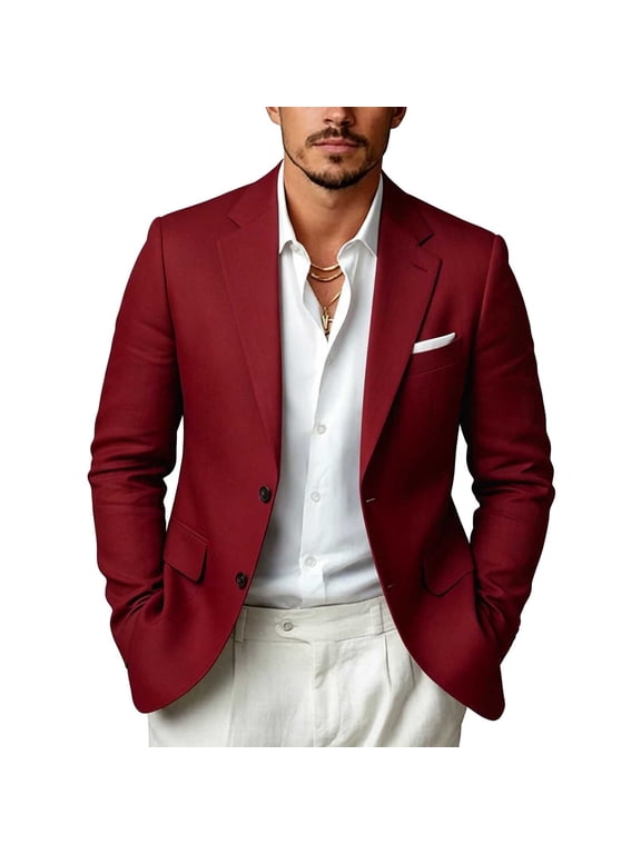 Mens Single Breasted Blazer Notched Lapel Long Sleeve Lightweight Slim Fit Jacket Casual Business Professional Coat