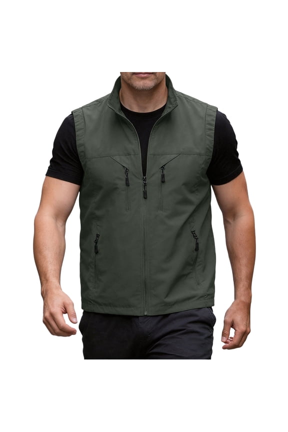 Mens Sleeveless Stand Collar Vest Lightweight Zip Up Outdoor Utility Gilet Casual Travel Workwear Jacket with Pockets