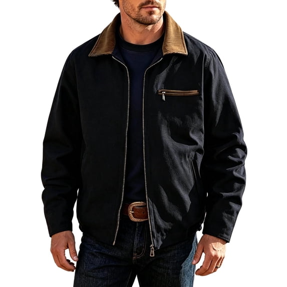 WRFWUL Mens Vintage Bomber Jacket Zip Front Collared Work Jacket Fall Outdoor Hiking Fishing Casual Coat