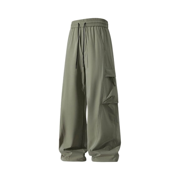 WRFWUL Mens Wide Leg Cargo Pants Casual Streetwear Elastic Drawstring Waist Hip Hop Trousers with Flap Pockets