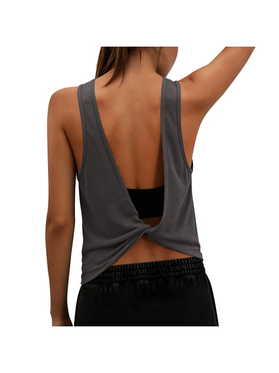 Open Back Workout Blouses for Women Athletic Backless Tank Tops Sleeveless Running T Shirts Yoga Going Out Gym Clothes
