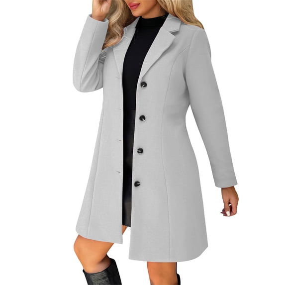 WRFWUL Pea Coats For Women Wool Blend Thicken Stand Collar Single Breasted Trench Coat Fashion A-Line Fall Winter Jackets with Pockets