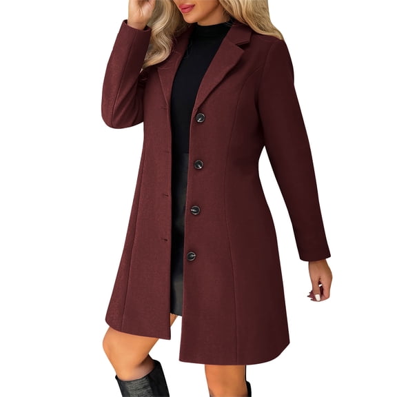 WRFWUL Pea Coats For Women Wool Blend Thicken Stand Collar Single Breasted Trench Coat Fashion A-Line Fall Winter Jackets with Pockets