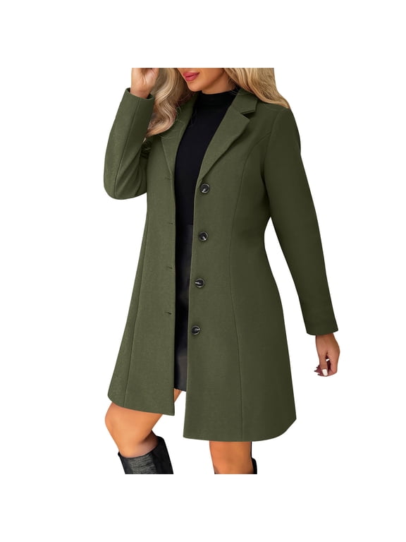 Pea Coats For Women Wool Blend Thicken Stand Collar Single Breasted Trench Coat Fashion A-Line Fall Winter Jackets with Pockets