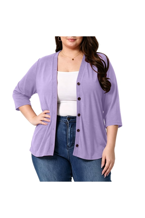 Plus Size Cardigan for Women 3/4 Sleeve Button Down Cardigans Lightweight Solid Knit Sweater Casual Loose Summer Cover Up Tops
