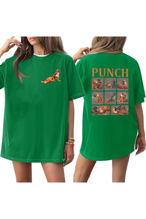 Punch Monkey Funny Cute Animal T-Shirt Oversized Tshirts For Women Workout Plus Size Tops V Neck Short Sleeve Gym Shirts Casual Loose Fit Basic Tees