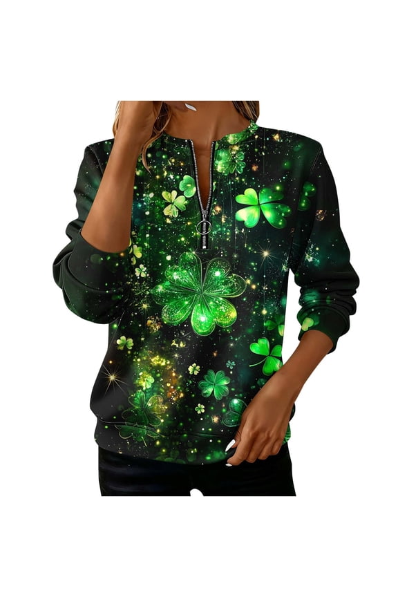 St. Patrick's Day Sweatshirt Women Half Zipper Pullover Irish Shamrock Graphic Sweater Tops Casual Long Sleeve Shirts