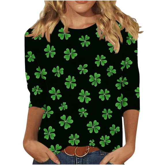 WRFWUL St Patty's Day Shirt Women 2025 Casual Plus Size 3/4 Sleeve Irish Clover Shirts Funny Saint Patrick's Tunic Tops