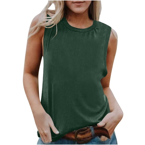 WRFWUL Tank Tops for Women Summer Crewneck Sleeveless Wide Strap Tops Fashion Casual Flowy Loose Fit Workout Shirts