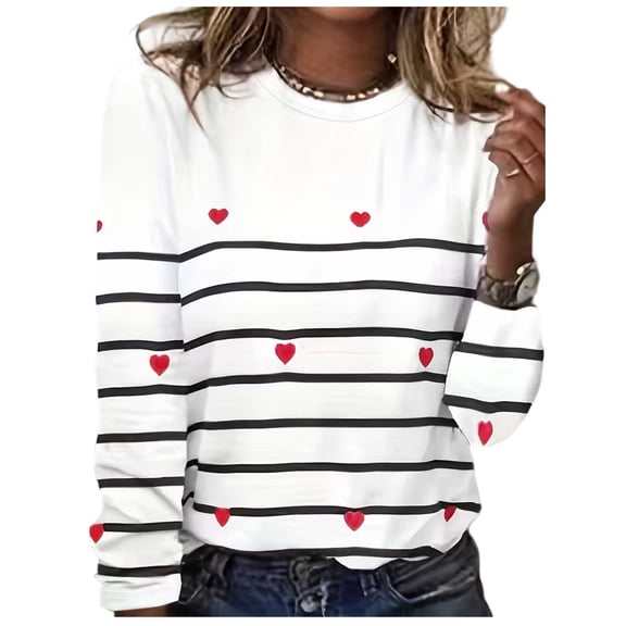 WRFWUL Valentines Tops for Women Trendy 2026 Love Heart Printed Tee Shirts Oversized Long Sleeve Crew Neck Valentine Shirt