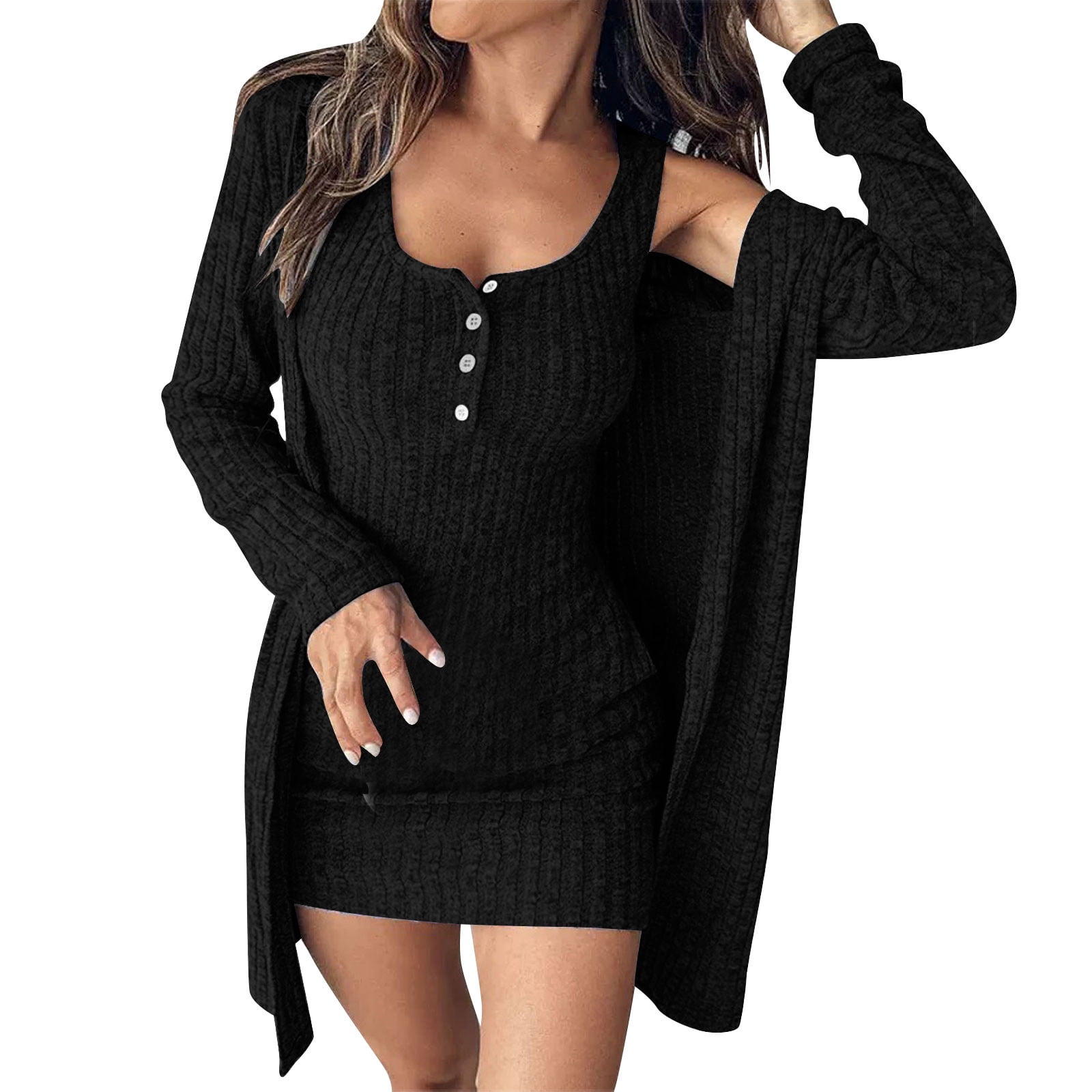 bodycon dress with cardigan set WRFWUL Women's 2 Piece Sweater Knit Long Sleeve Open Front and Mini Dress Fall Outfit you can search cute