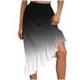 thumbnail image 1 of WRFWUL Women's Asymmetrical Midi Skirt with Ruffled Hem Ombre Gradient And Elastic Waist A-Line Casual Flowy Summer Skirt, 1 of 6