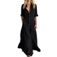 thumbnail image 1 of WRFWUL Women's Collared Roll Sleeve Button Down Maxi Dress Loose Fit Tiered Ruffle Hem Casual Summer Beach Vacation Shirt Dresses with Pockets, 1 of 5