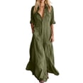 thumbnail image 1 of WRFWUL Women's Collared Roll Sleeve Button Down Maxi Dress Loose Fit Tiered Ruffle Hem Casual Summer Beach Vacation Shirt Dresses with Pockets, 1 of 5