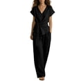 thumbnail image 1 of WRFWUL Women's Cotton Linen 2 Piece Outfits 2026 Cap Sleeve V Neck Belted Crop Tops Wide Leg Pant Sets Casual Tracksuit, 1 of 6