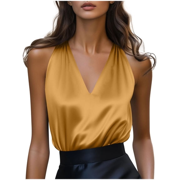 WRFWUL Women's Elegant Satin Camisole Tank Tops Sleeveless V Neck Blouses Dressy Casual Loose Fit Summer Business Work Shirts