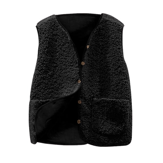 WRFWUL Women's Fleece Fuzzy Vest Winter Warm V Neck Button Sleeveless Outerwear Lightweight Casual Waistcoat with Pockets