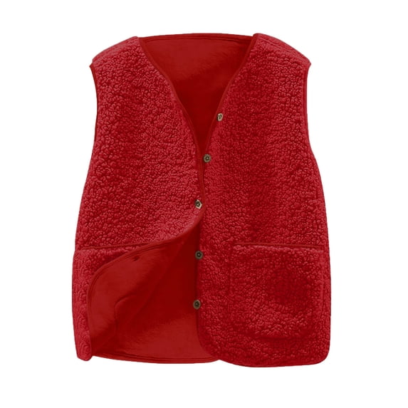 WRFWUL Women's Fleece Fuzzy Vest Winter Warm V Neck Button Sleeveless Outerwear Lightweight Casual Waistcoat with Pockets