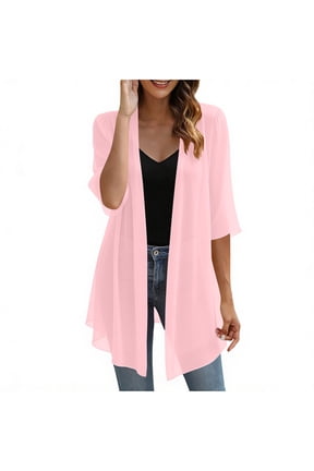Women's Long Sheer Chiffon Cardigans Half Sleeve Light See Through Dusters Flowy Draped Kimono Cardigan Capes