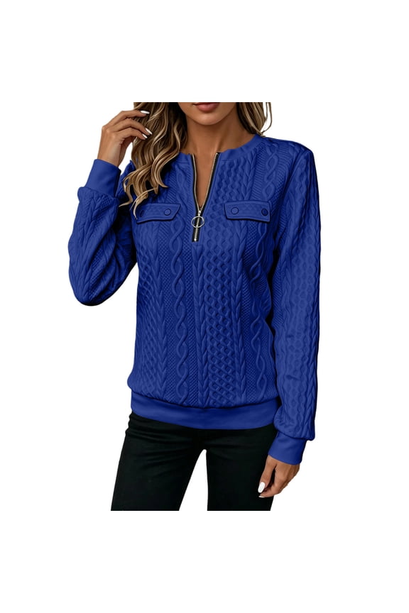 Women's Quilted Sweatshirts Quarter Zip Long Sleeve Pullover Tops Textured Solid Fall Winter Warm Clothes