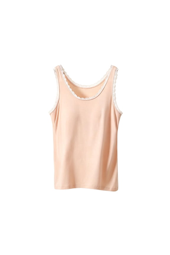 Women's Sleeveless Modal Tank Tops Lace Trim Round Neck Loose Fit Vest Blouses Summer Casual Basic Layering Undershirt Camisole