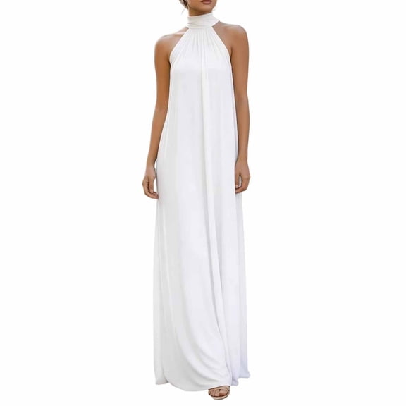 WRFWUL Women's Solid Sleeveless Halter Neck Maxi Dress Elegant High Neck Flowy Long Gown Formal Evening Party Bridesmaid Prom Dresses
