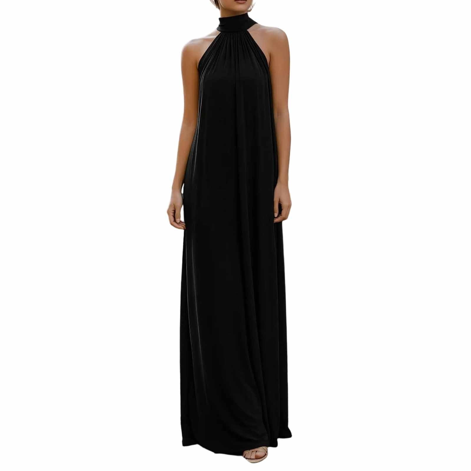 formal dresses high neck WRFWUL Women's Solid Sleeveless Halter Maxi Dress Elegant Neck Flowy Long Gown Evening Party Bridesmaid Prom classy cocktail dresses