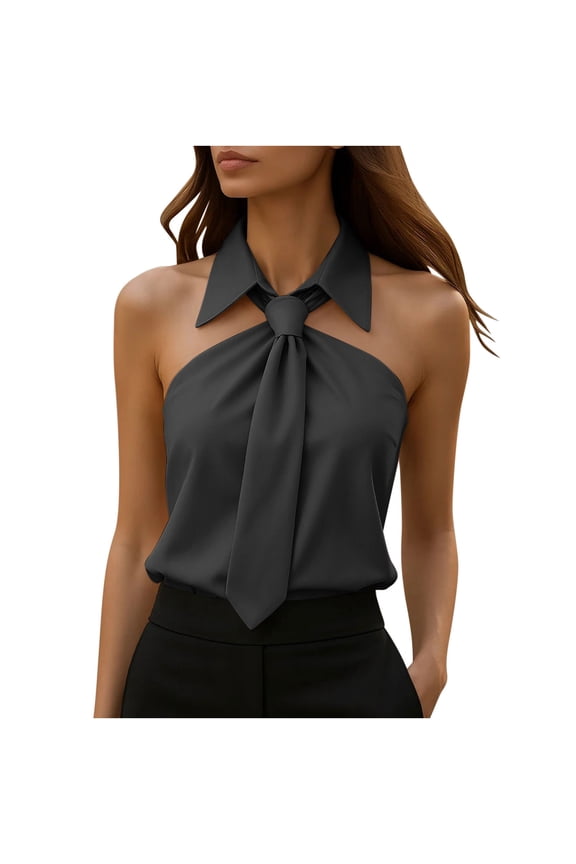 Women's Summer Fashionable and Exquisite Backless Sleeveless Halter Neck Tank Shirt with Bow Tie Design
