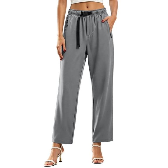 WRFWUL Women's Tie Waist Track Pants Elastic High Waist Straight Leg Pants Outdoor Hiking Travel Casual Trousers with Pockets