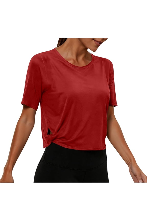 Women's Workout Crop Tops Short Sleeve Yoga Gym Shirts Moisture Wicking Athletic Tshirts for Running Hiking