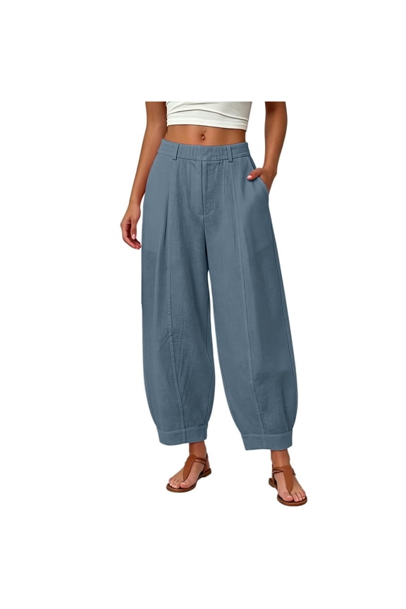 Womens Barrel Pants High Waisted Balloon Pants Casual Loose Fit Summer Beach Boho Wide Leg Palazzo Trousers