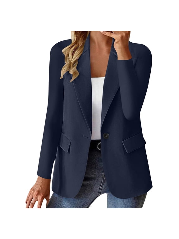 Womens Blazer Business Casual Open Front Long Sleeve Tops Fully Lined Suit Jacket With Pockets Work Office Professional Clothes