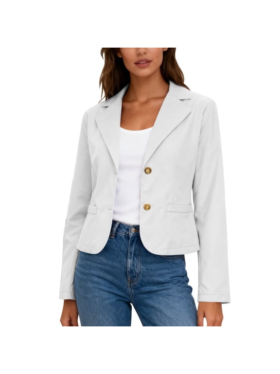 Womens Blazers for Work Professional Cropped Long Sleeve Notched Lapel Dress Jackets Formal Business Office Suit Coat