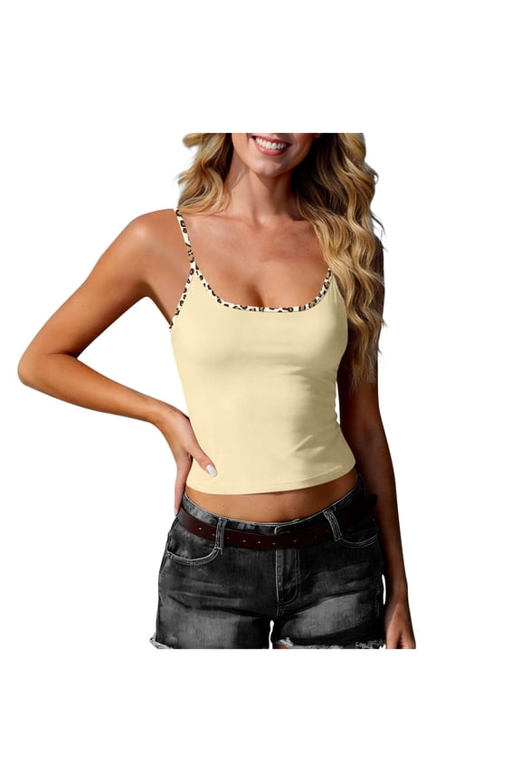 Womens Camisole Tops Leopard Print Scoop Neck Spaghetti Strap Sleeveless Slim Crop Tank Tops Summer Y2k Going Out Tops