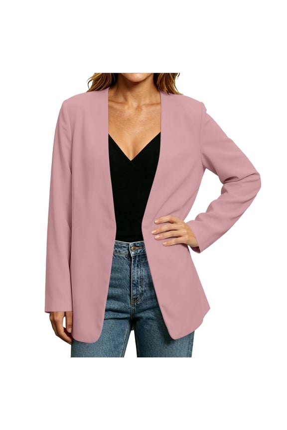 Womens Collarless Blazer Long Sleeve Open Front Casual Work Office Suit Jackets Lightweight Loose Fall Cardigans Coat