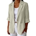 thumbnail image 1 of WRFWUL Womens Cotton Linen Blazer 3/4 Sleeve Open Front Notched Collar Jacket Casual Work Office Lightweight Coat with Pockets, 1 of 6
