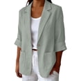 thumbnail image 1 of WRFWUL Womens Cotton Linen Blazer 3/4 Sleeve Open Front Notched Collar Jacket Casual Work Office Lightweight Coat with Pockets, 1 of 6