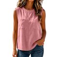 thumbnail image 1 of WRFWUL Womens Cotton Linen Tank Tops Crewneck Sleeveless Double Pocket Blouses Casual Loose Fit Summer Beach Vacation Shirts, 1 of 7